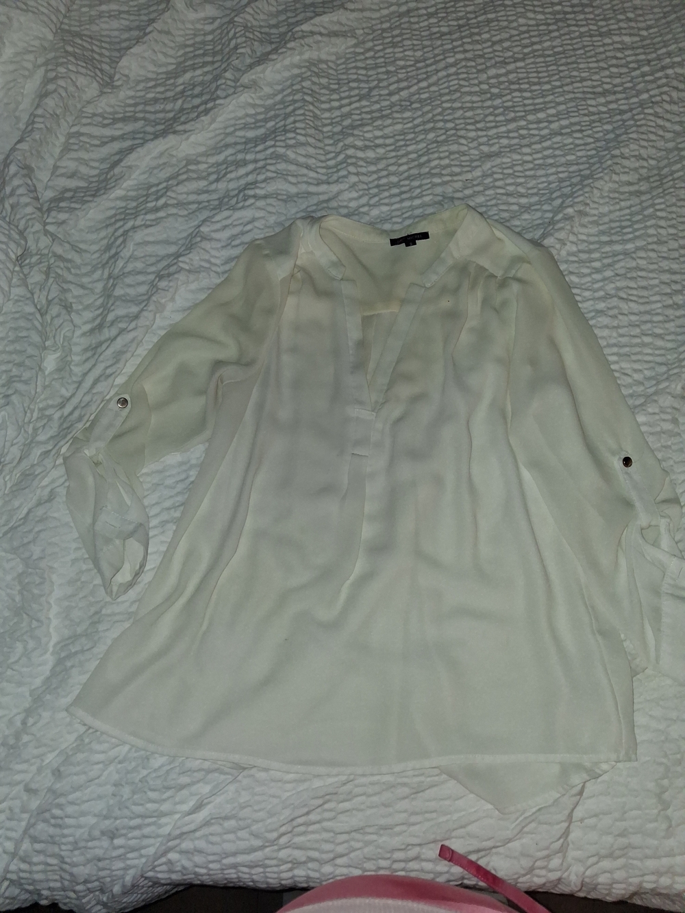 Michele Cream V-Neck Roll-Tab Tunic Top